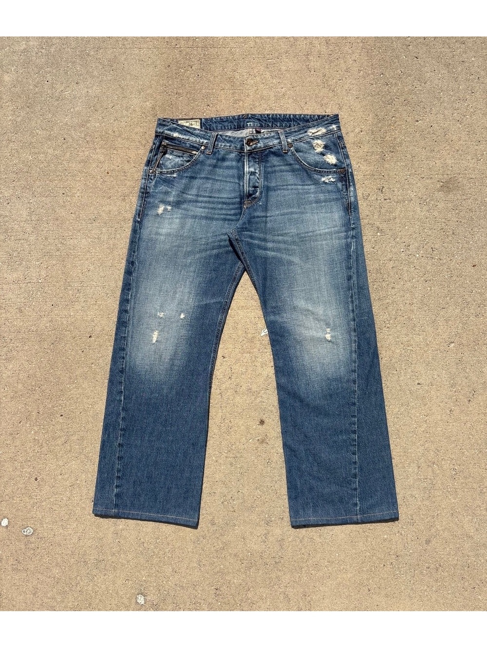 Ted Baker Distressed Straight Wide Denim Jeans Sz 35 Vintage